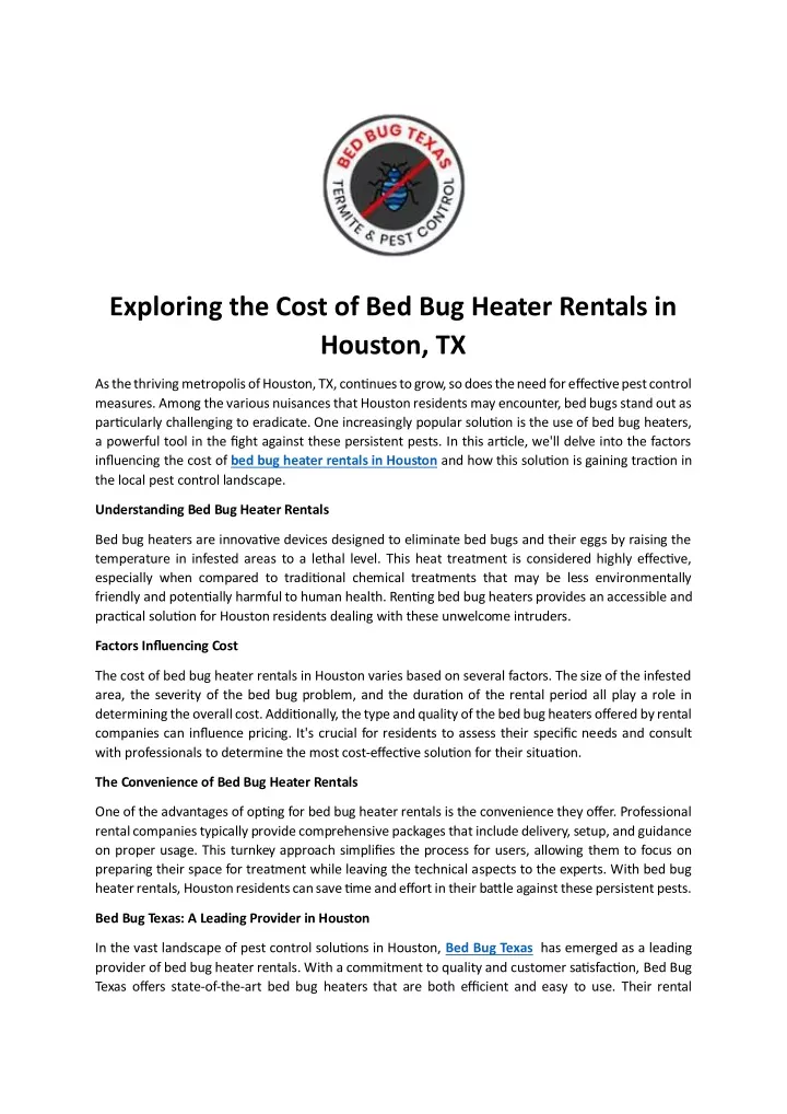 exploring the cost of bed bug heater rentals