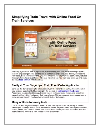 Simplifying Train Travel with Online Food On Train Service