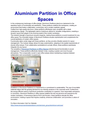 aluminium partition in office spaces