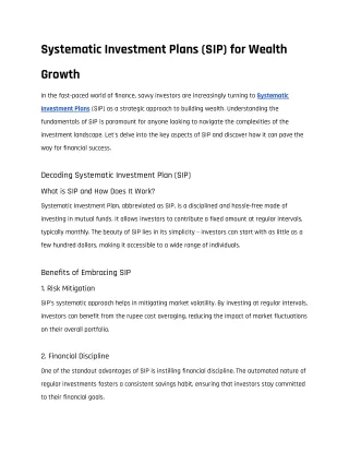 Systematic Investment Plans (SIP) for Wealth Growth