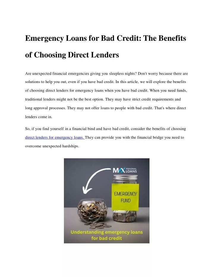 emergency loans for bad credit the benefits