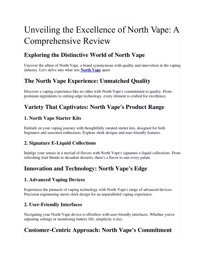 unveiling the excellence of north vape