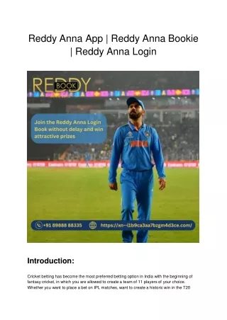 Reddy Anna App | Reddy Anna Bookie | Reddy Anna Login