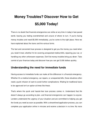 Money Troubles Discover How to Get 5000 Today