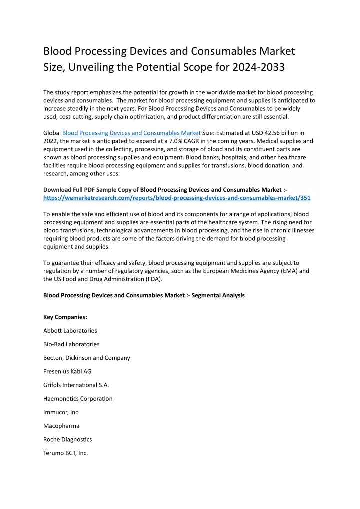 blood processing devices and consumables market