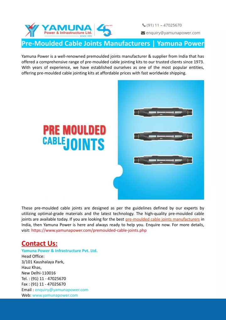 pre moulded cable joints manufacturers yamuna