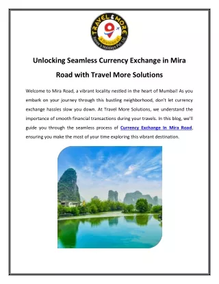 Unlocking Seamless Currency Exchange in Mira Road with Travel More Solutions