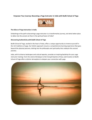 Empower Your Journey Becoming a Yoga Instructor in India with Bodhi School of Yoga