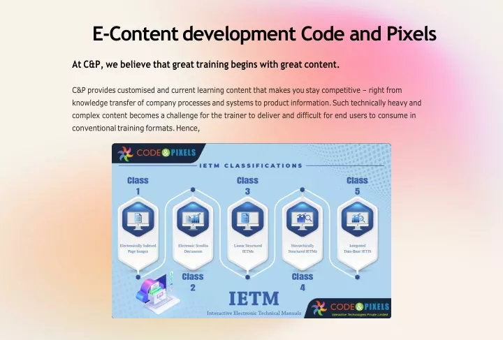 e content development code and pixels