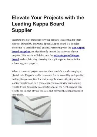 Elevate Your Projects with the Leading Kappa Board Supplier