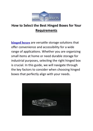 How to Select the Best Hinged Boxes for Your Requirements