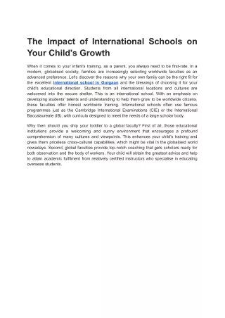 The Impact of International Schools on Your Child's Growth