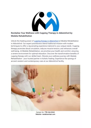 Revitalize Your Wellness with Cupping Therapy in Abbotsford by Medela Rehabilita