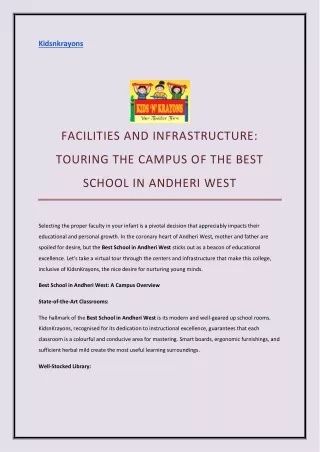 FACILITIES AND INFRASTRUCTURE TOURING THE CAMPUS OF THE BEST SCHOOL IN ANDHERI WEST