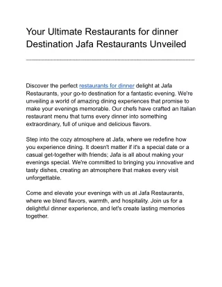 Your Ultimate Restaurants for dinner Destination Jafa Restaurants Unveiled