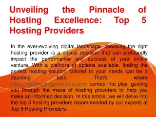 Unveiling the Pinnacle of Hosting Excellence: Top 5 Hosting Providers