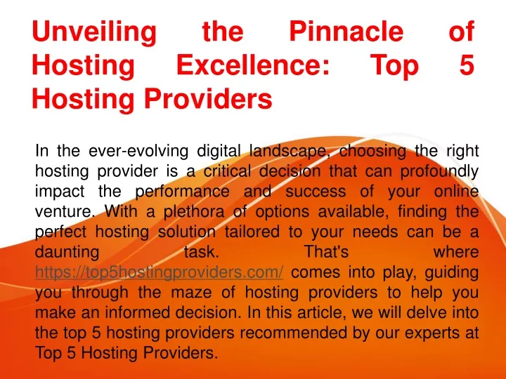 unveiling the pinnacle of hosting excellence top 5 hosting providers