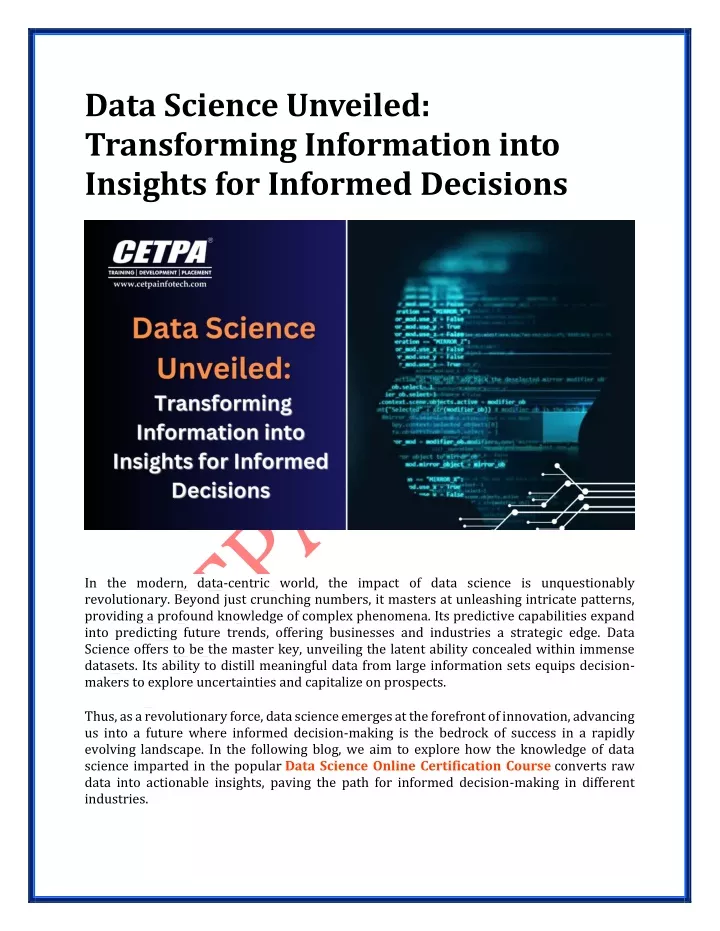 data science unveiled transforming information