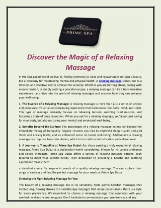 Discover the Magic of a Relaxing Massage