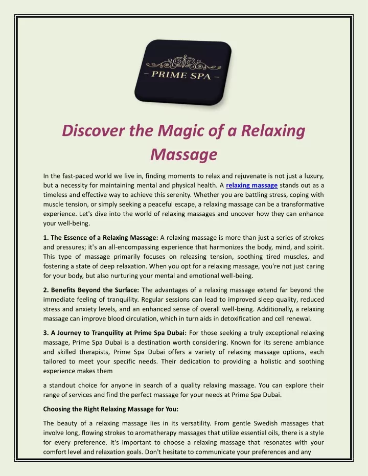 discover the magic of a relaxing massage