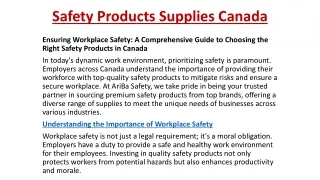 Safety Products Supplies Canada