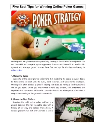 Five Best Tips for Winning Online Poker Games