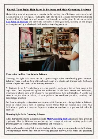 Unlock Your Style  Hair Salon in Brisbane and Male Grooming Brisbane