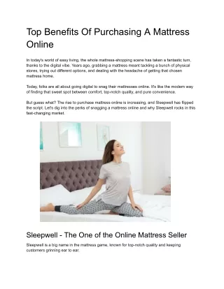 Top Benefits Of Purchasing A Mattress Online