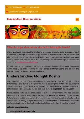 Which puja should be done for Manglik Dosh?