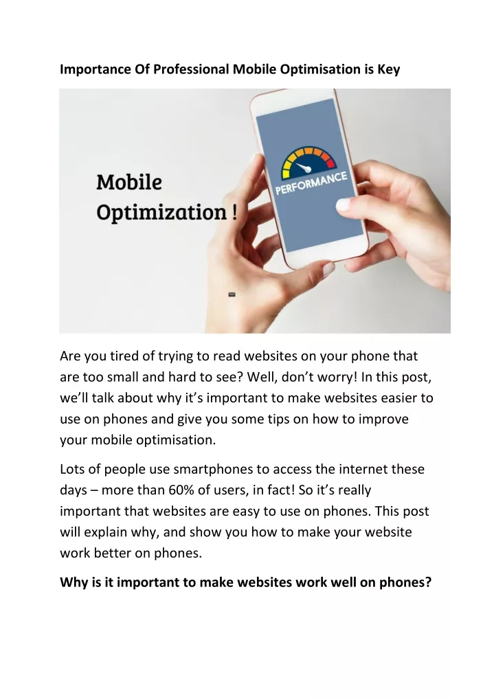 importance of professional mobile optimisation