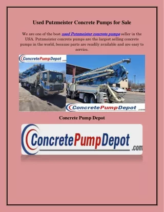 Used Putzmeister Concrete Pumps, concretepumpdepot.com