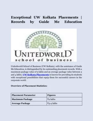 Exceptional UW Kolkata Placements  Records by Guide Me Education