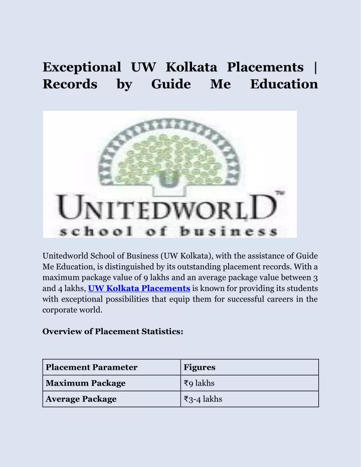 exceptional uw kolkata placements records by guide