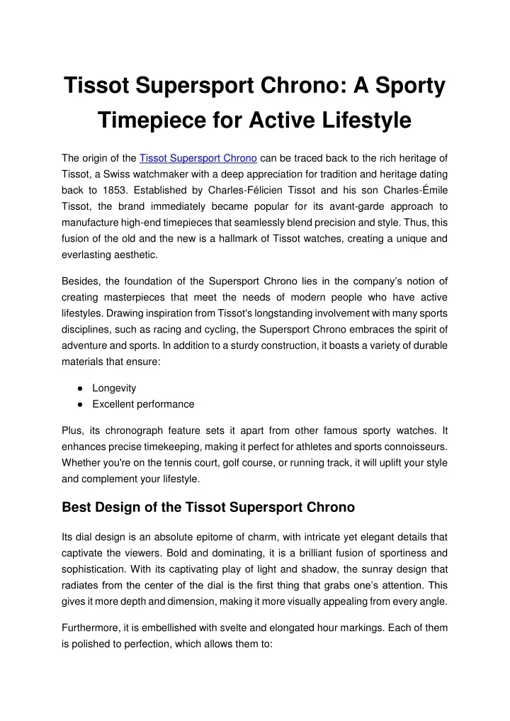 tissot supersport chrono a sporty timepiece
