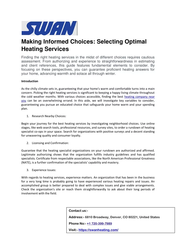 making informed choices selecting optimal heating