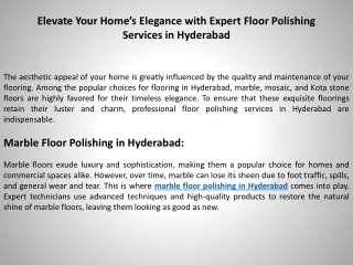 Elevate Your Home’s Elegance with Expert Floor Polishing Services in Hyderabad