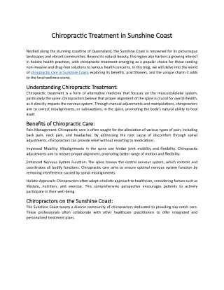 Exploring Chiropractic Treatment in Sunshine Coast