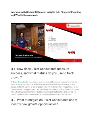 interview with dilshad billimoria insights into