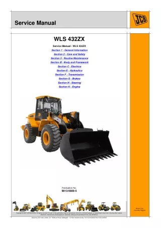 JCB WLS 432ZX Wheeled Loading Shovel Service Repair Manual SN 1507477 to 1507999