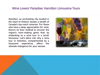 Wine Lovers' Paradise Hamilton Limousine Tours