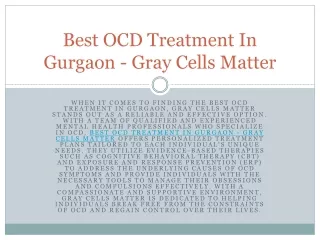 OCD Treatment In Delhi - Gray Cells Matter