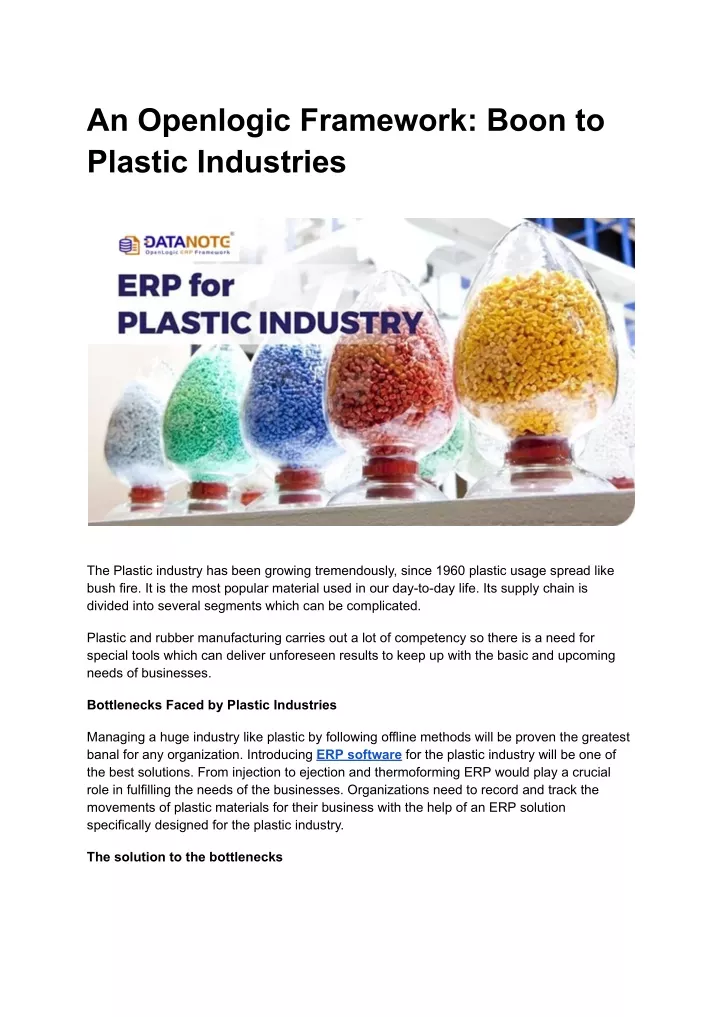 an openlogic framework boon to plastic industries