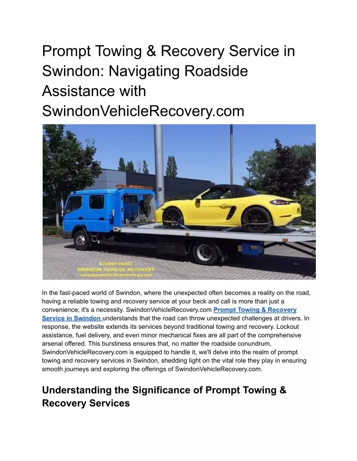 prompt towing recovery service in swindon