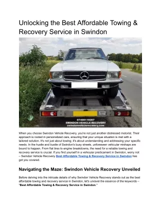 Unlocking the Best Affordable Towing & Recovery Service in Swindon
