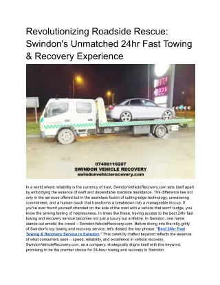 Revolutionizing Roadside Rescue Swindon's Unmatched 24hr Fast Towing & Recovery Experience