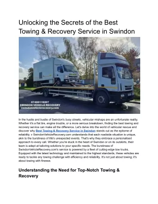 Unlocking the Secrets of the Best Towing & Recovery Service in Swindon