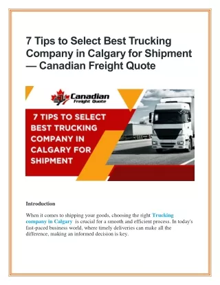 7 Tips to Select Best Trucking Company in Calgary for Shipment