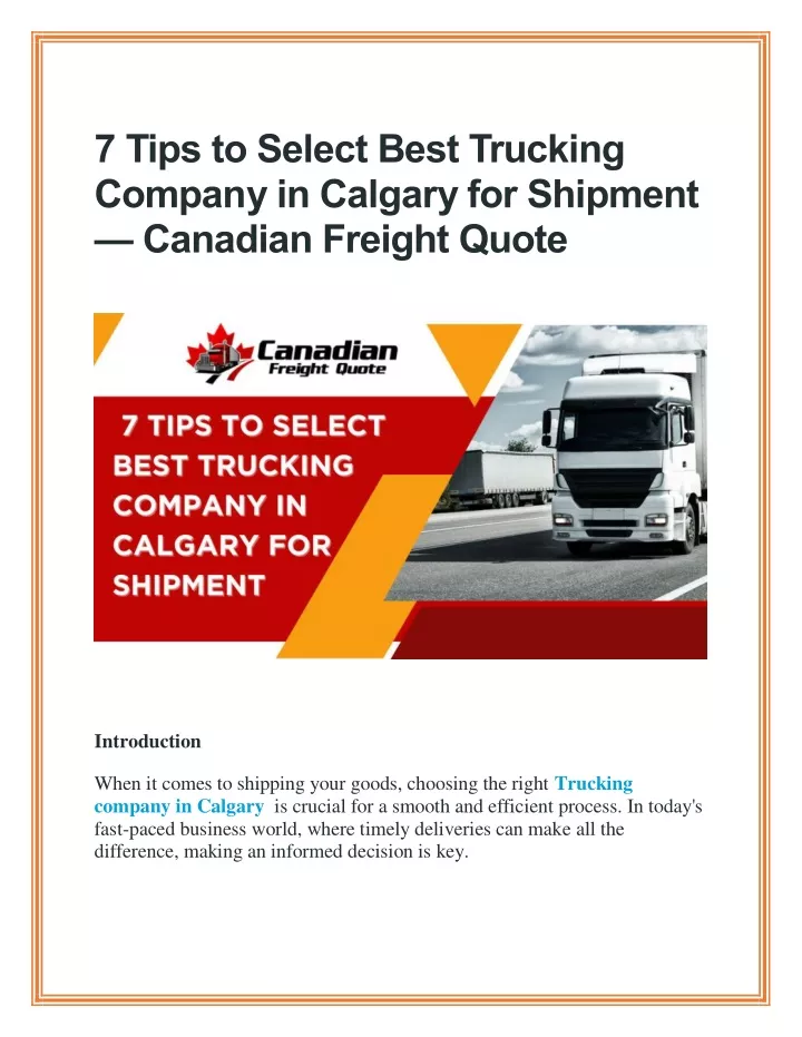 7 tips to select best trucking company in calgary