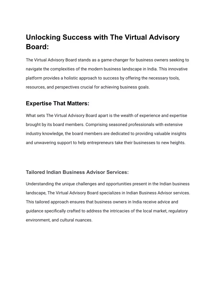 unlocking success with the virtual advisory board