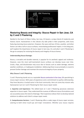 Restoring Beauty and Integrity Stucco Repair in San Jose, CA by C and C Plastering